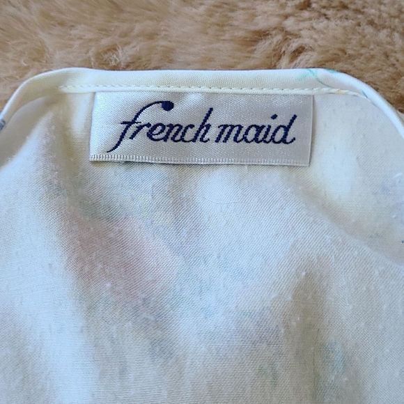 Vintage 70s 80s French Maid Satin Floral Nursing Nightgown - Picture 7 of 7